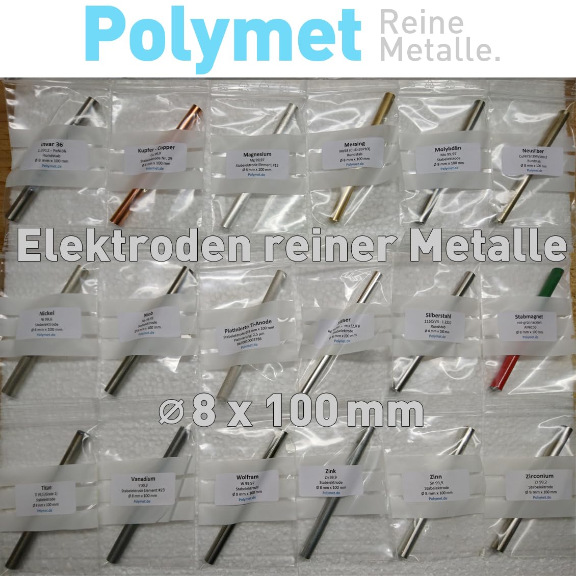 Duraluminium - Round bars of pure metal 8 x 100 mm for comparative